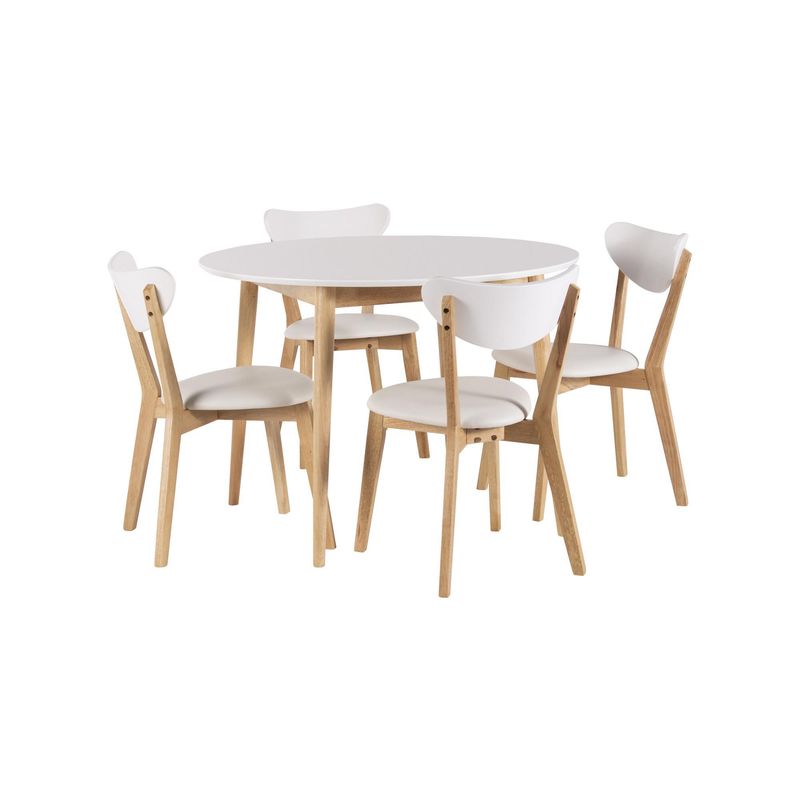 JUST HOME COLLECTION - Juego de Comedor Lucca 4 Sillas Mesa Redonda 105x74,8x105 cm Blanco/Natural