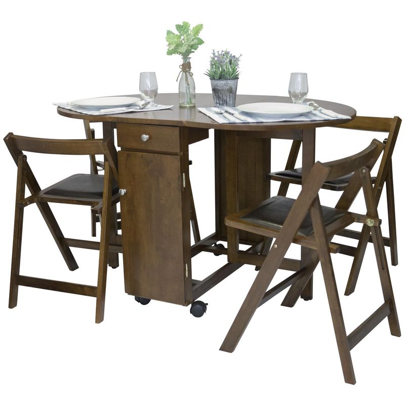 HOMY - Mesa Arrimo Plegable  4 Sillas Mesa Ovalada 80x53,5x120 cm Walnut