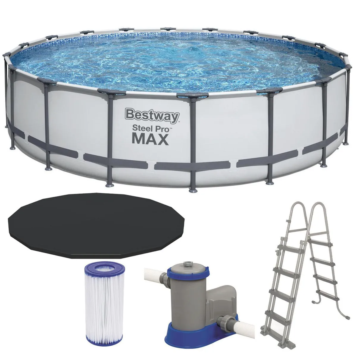 BESTWAY - Piscina Estructural 549x122 cm 5.700 l + Bomba + Filtro + Escalera + Cobertor