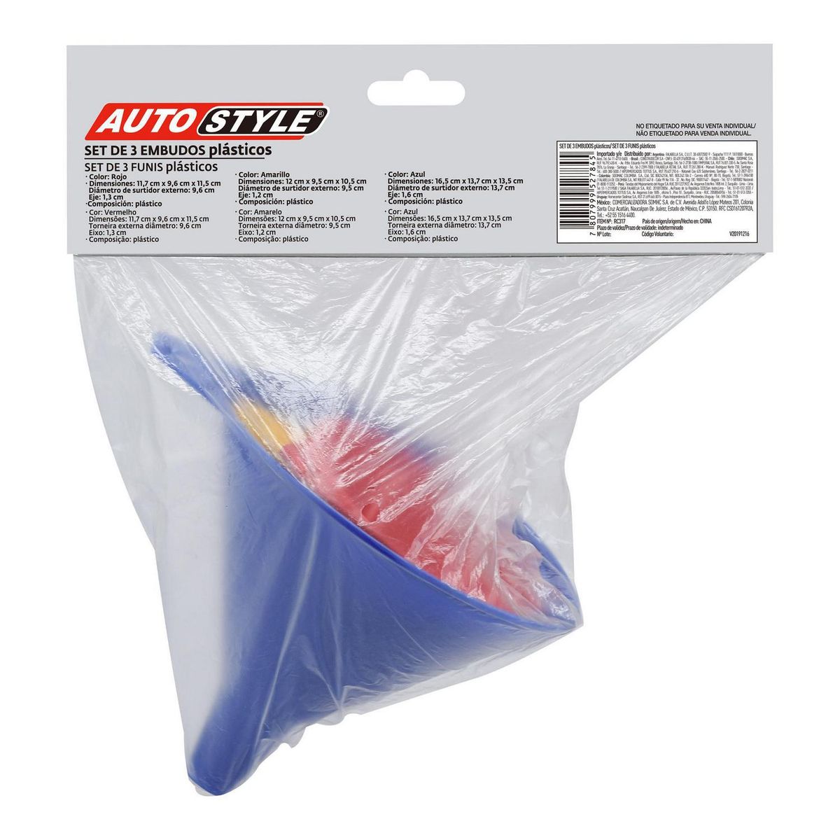 AUTOSTYLE - Set de 3 embudos plasticos