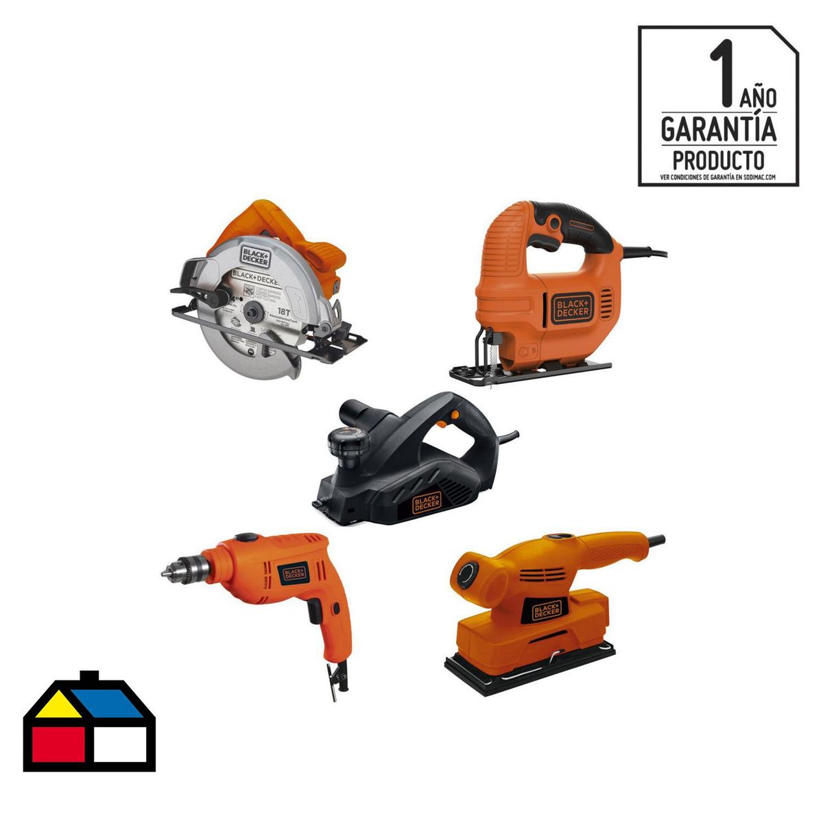 BLACK+DECKER - Kit eléctrico cepillo + sierra circular + lijadora + sierra caladora + taladro