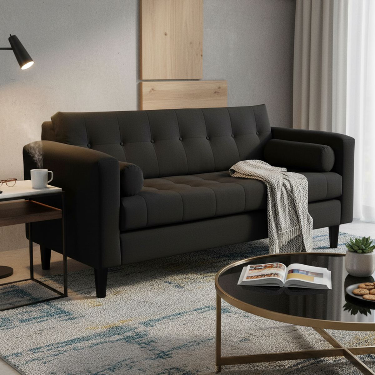 BODEVIR - Sofá 3 cuerpos Retro 50 75x70x170 cm Negro