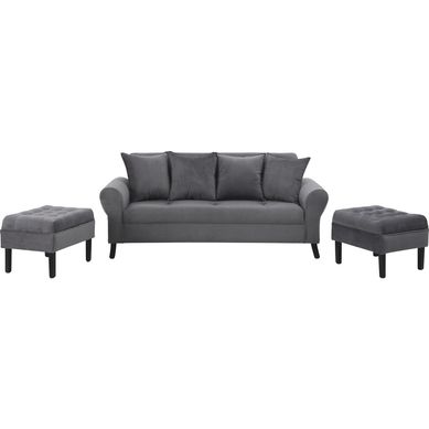 Sof 3 cuerpos + 2 pouf gris