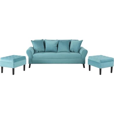 Sof 3 cuerpos + 2 pouf turquesa