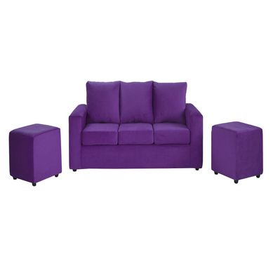 Sof 3 cuerpos + 2 pouf morado