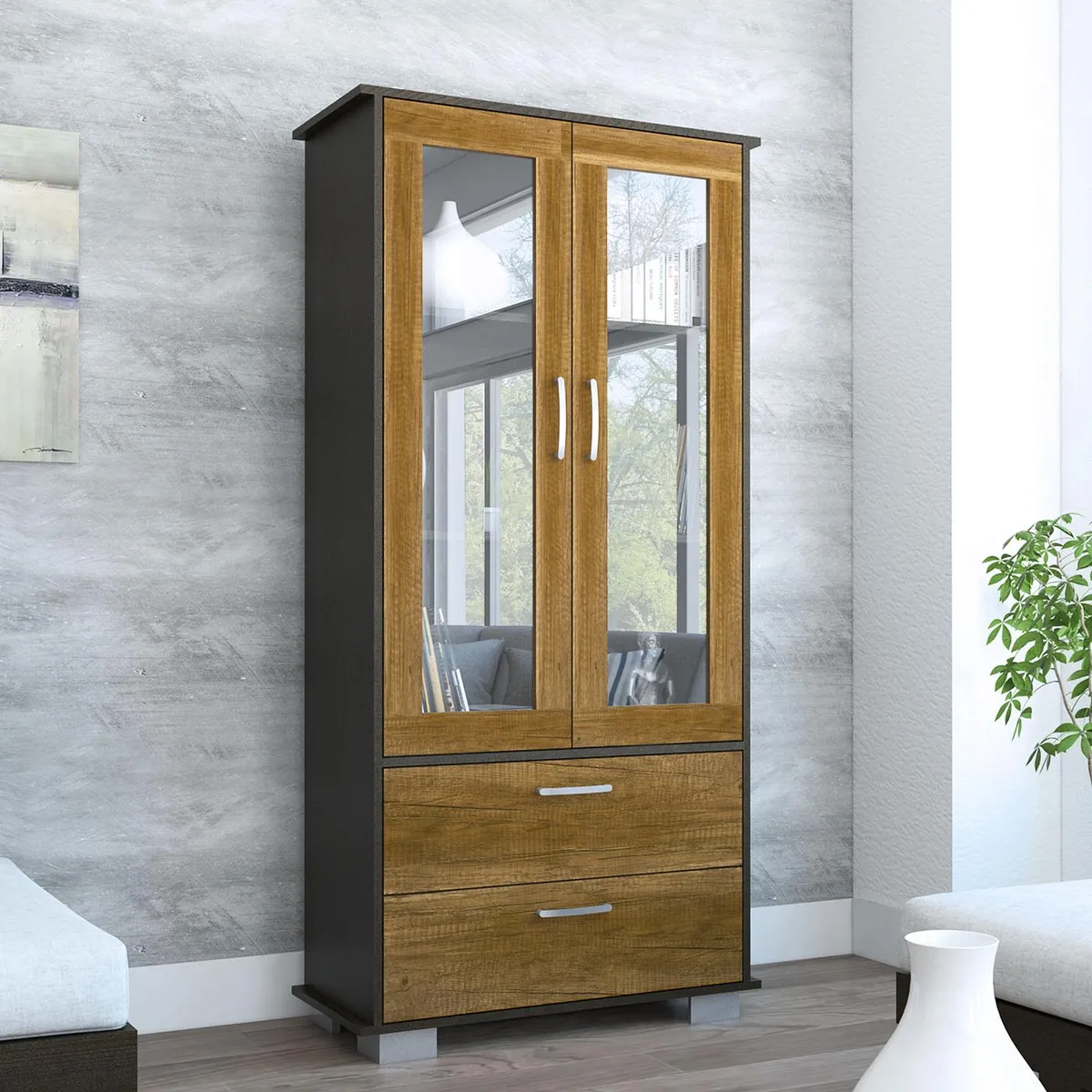 TUHOME - Vitrina classic color caramelo+wengue 165x80x35 cm