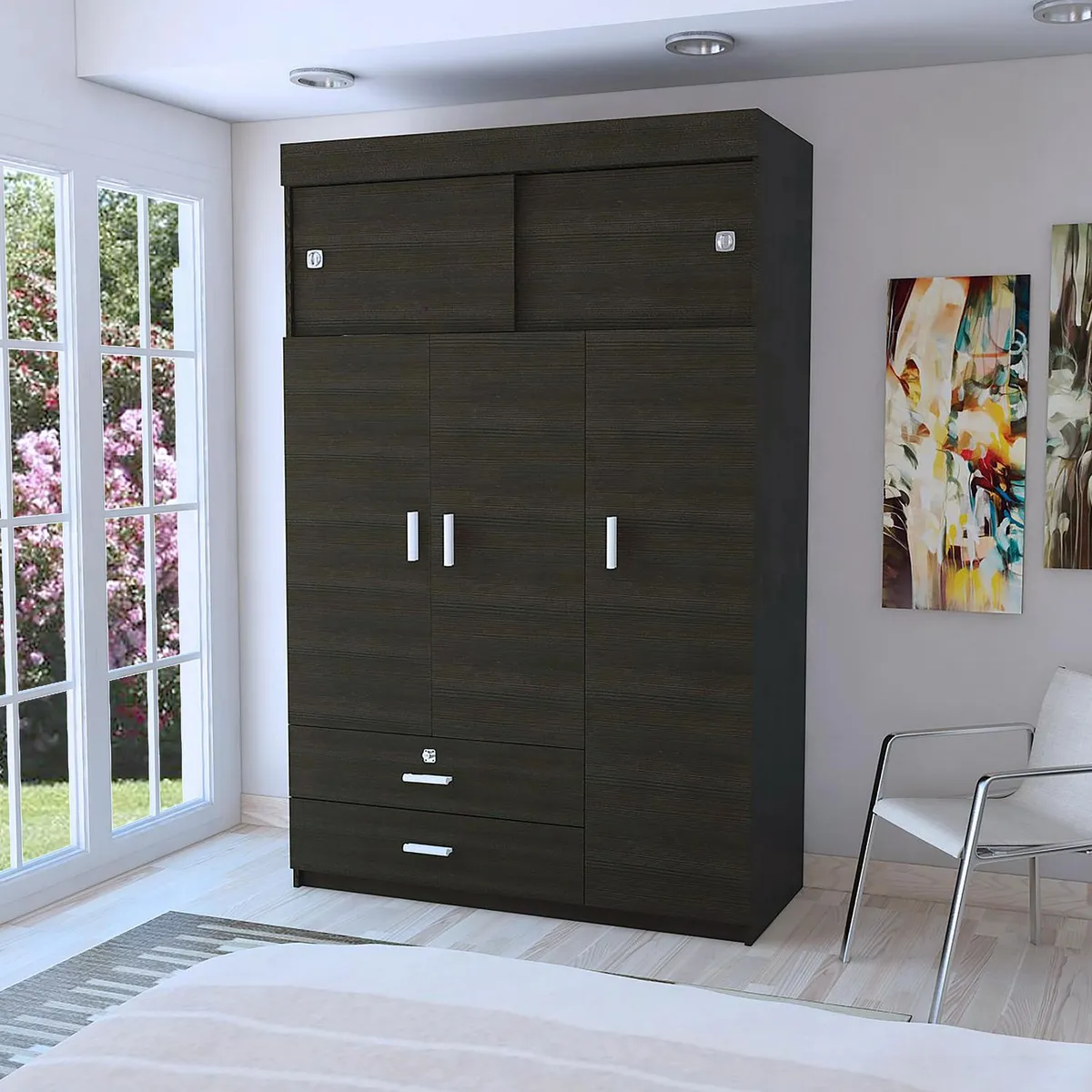 TUHOME - Clóset Manila Z 5 Puerta(s) 2 Cajón(es) 3 Repisa(s) 120x187.5x51.5 cm Wengué