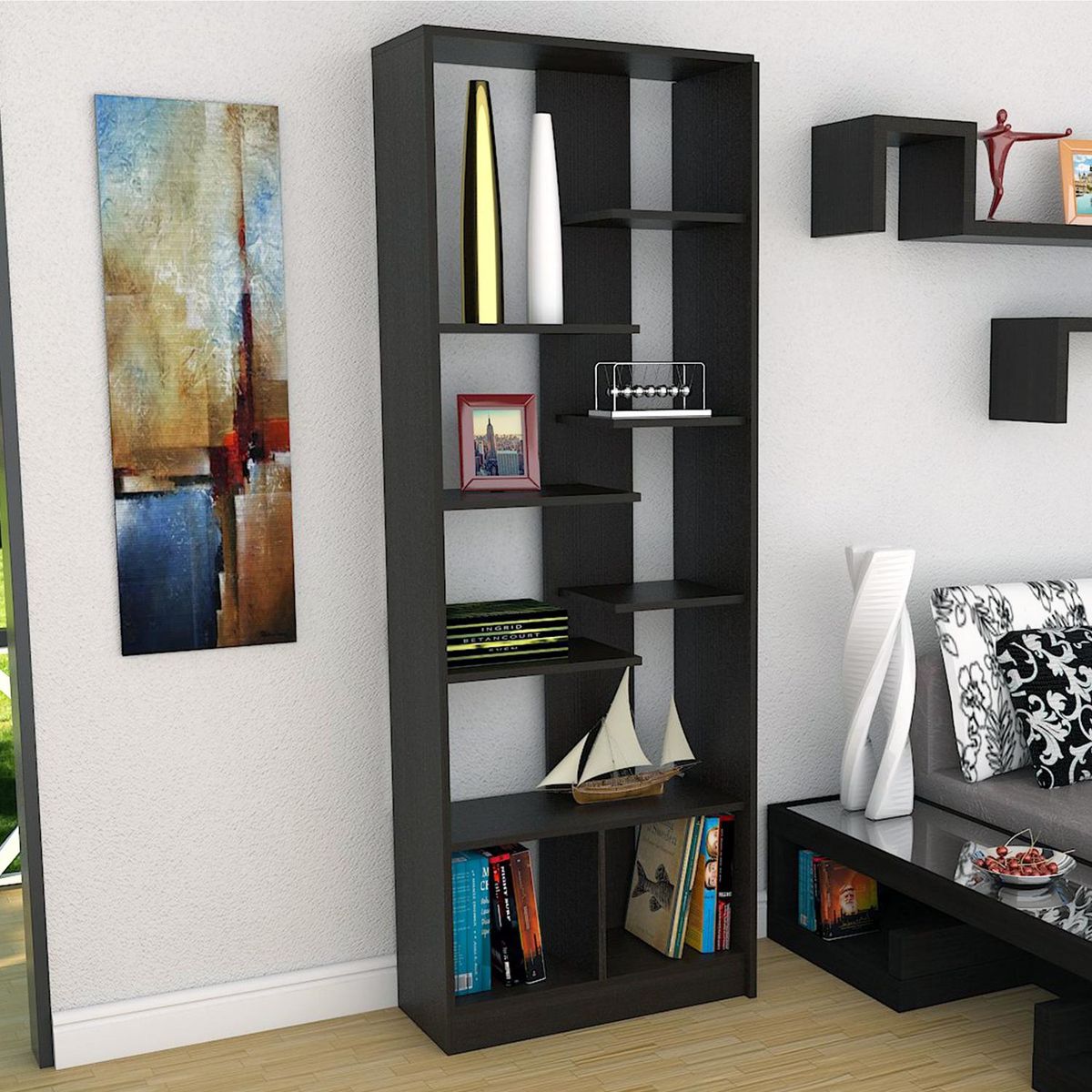 TUHOME - Librero Office Melamina 9 Nivel(es) 60x170x26 cm Wengué