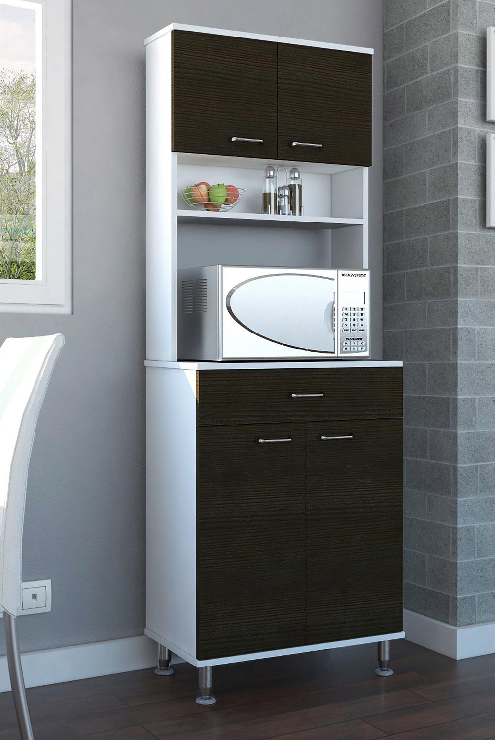 TUHOME - Mueble para microondas 60x35x169 cm blanco/wengue
