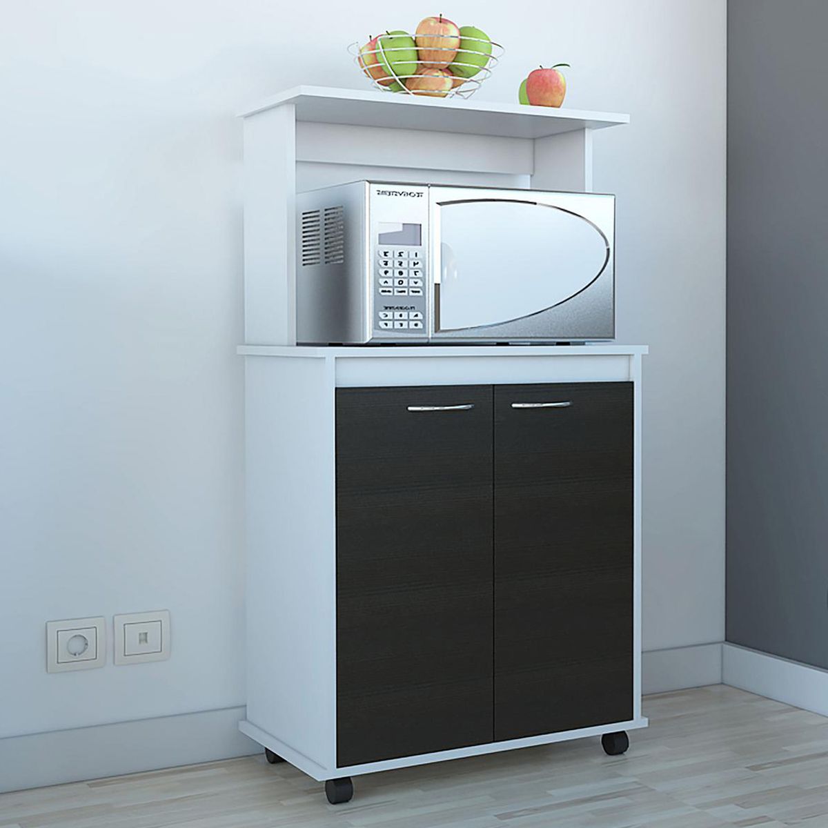 TUHOME - Mueble para microondas 63x36x114 cm blanco/wengue