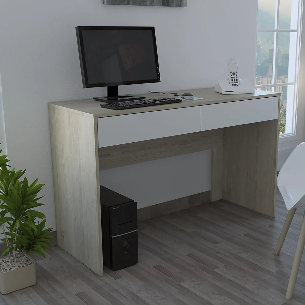 TUHOME - Escritorio 120x45x75 cm oak/blanco