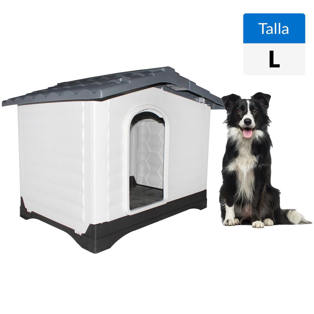 PETIZOOS - Casa de perro Abertura Lateral 80.4x83.8x111 cm Blanco y gris