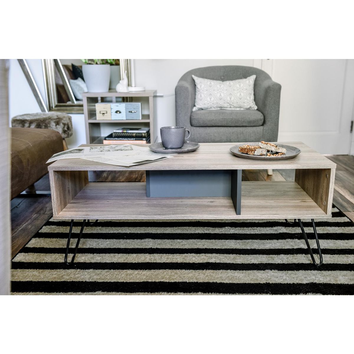 TUHOME - Mesa de centro 40x101x45 cm miel + plomo