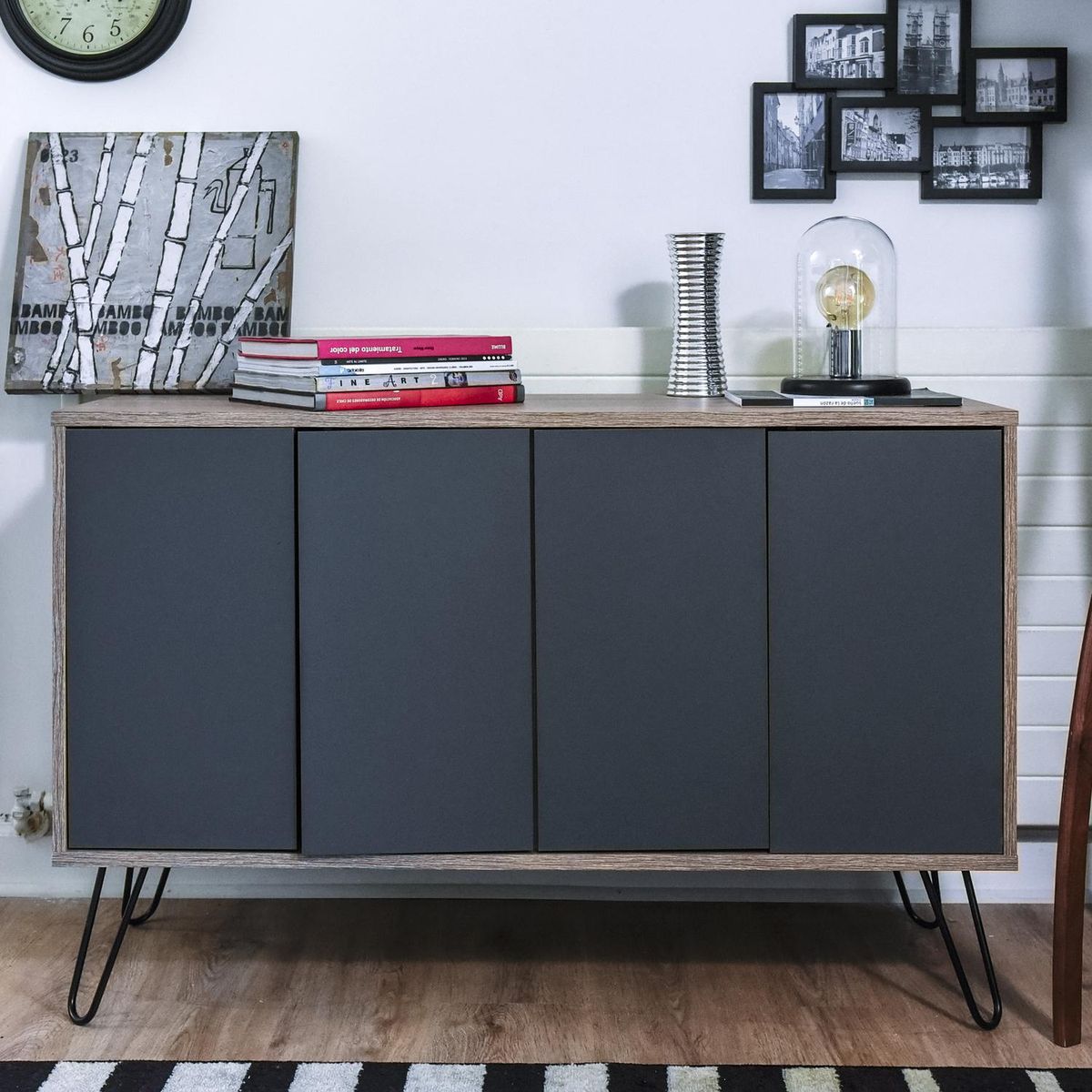 TUHOME - Buffet Vassel Miel/plomo 117.1xx75.6 cm