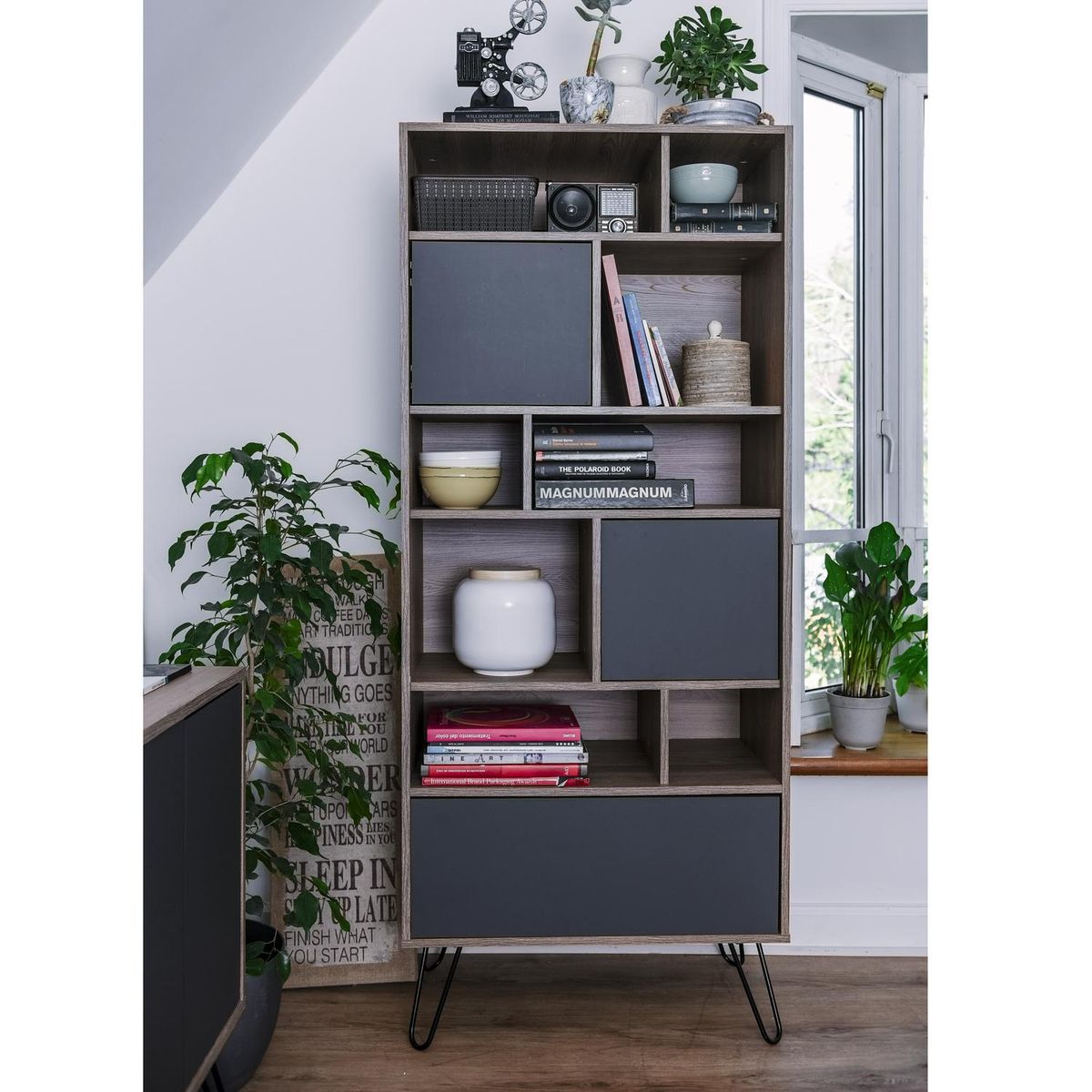 TUHOME - Biblioteca 171x72x38 cm miel + plomo