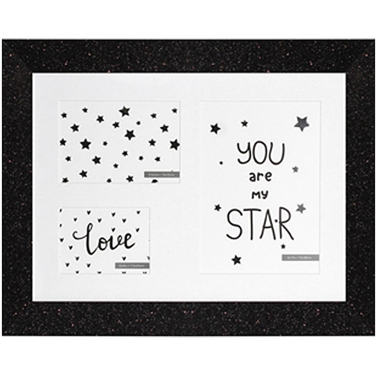 VGO - Marco de Fotos Múltiples con Purpurina 39x30 cm Negro Madera