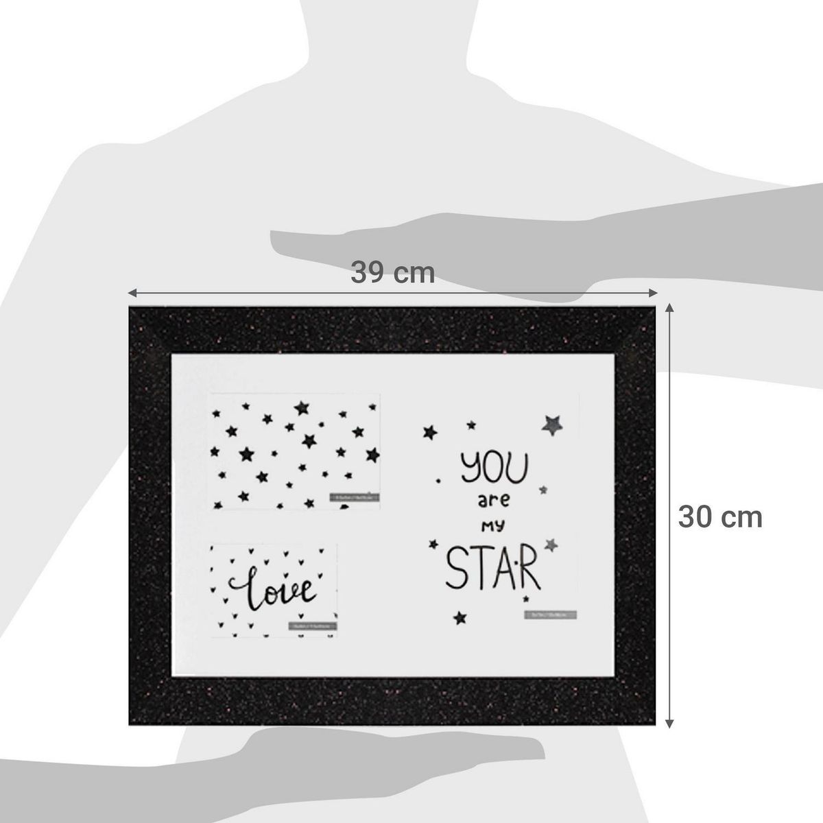 VGO - Marco de Fotos Múltiples con Purpurina 39x30 cm Negro Madera