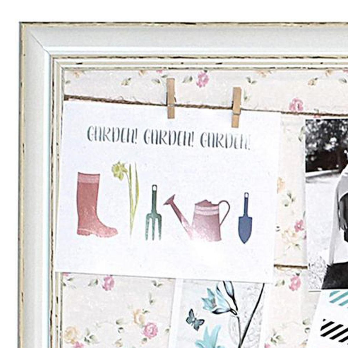 VGO - Marco de Foto con Ganchitos Flores 97x37 cm Natural Madera