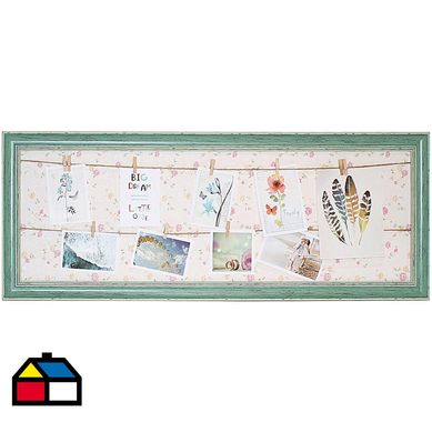 Marco de fotos 37x97 cm con ganchitos Flores Verde