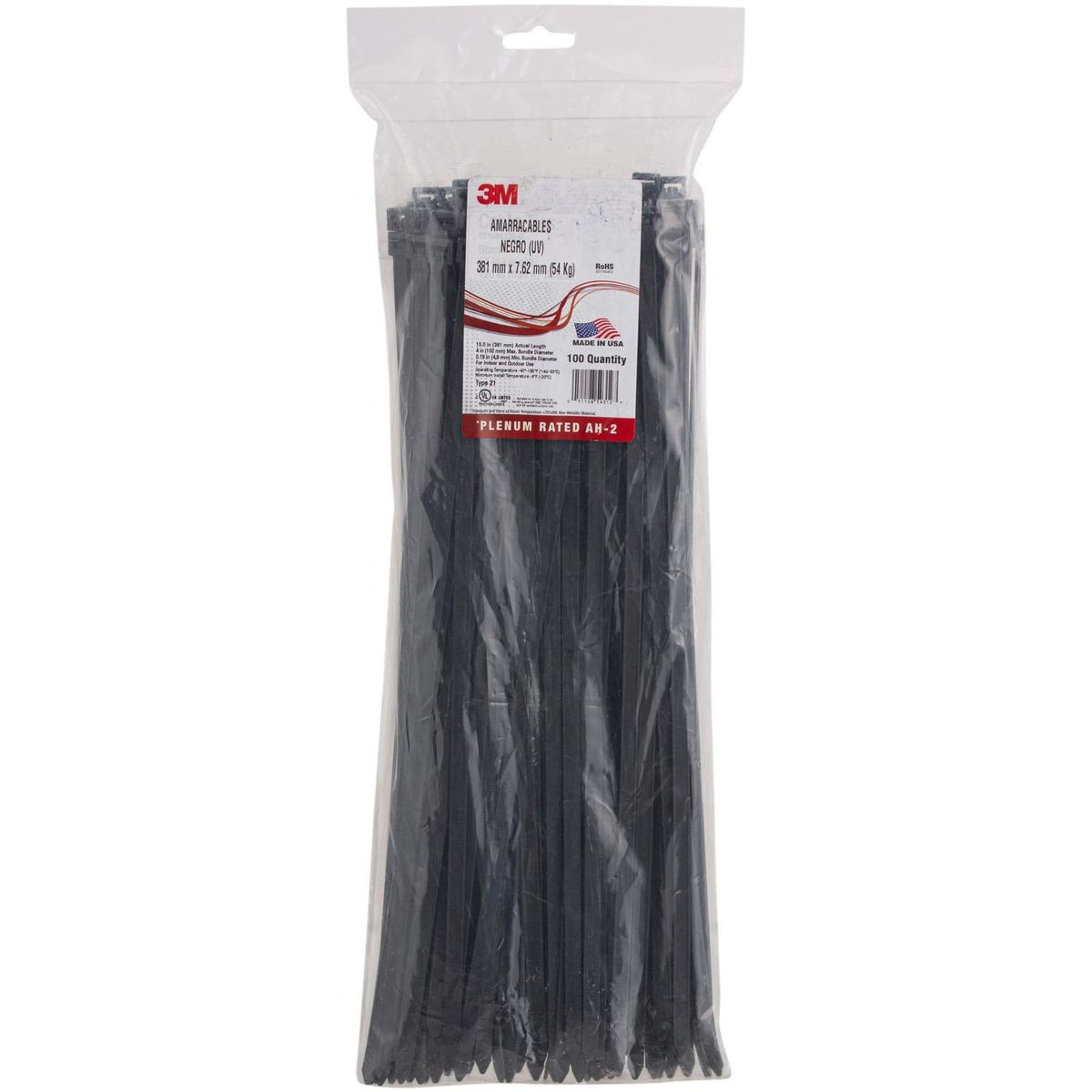 3M - Amarra Cables con Filtro UV 381 x 7,62 mm Negro 100 Unidades