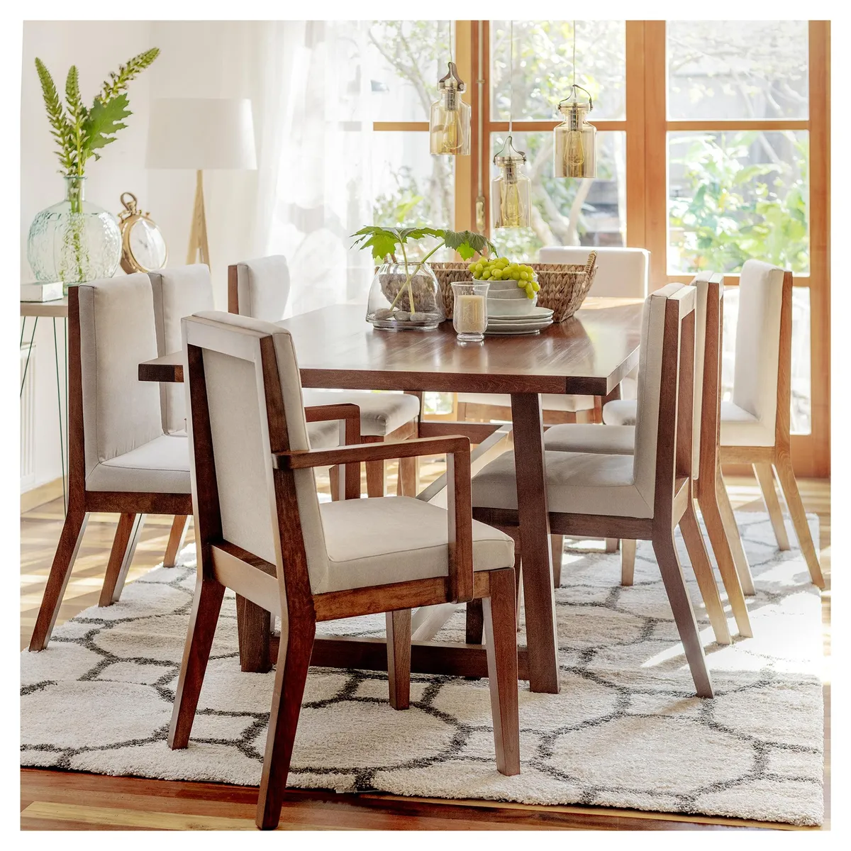 NUEVALINEA - Juego de Comedor Iberia 8 Sillas Mesa Rectangular 110x80x220 cm Café