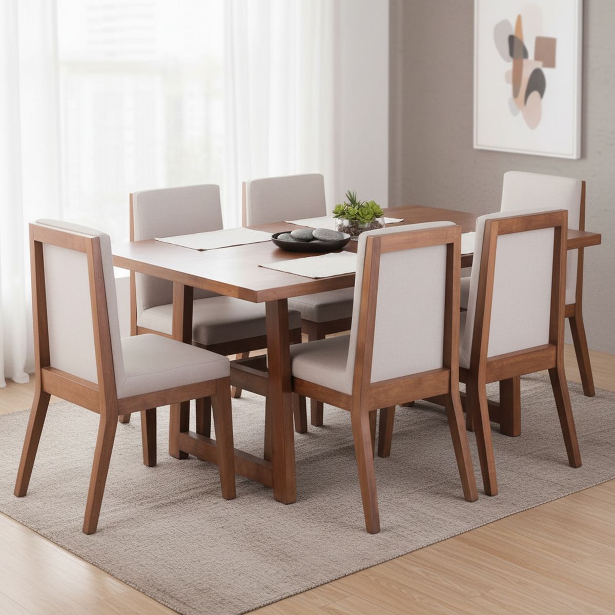 NUEVALINEA - Juego de Comedor Iberi 6 Sillas Mesa Rectangular 100x80x160 cm Café