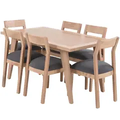 NUEVALINEA - Juego de Comedor Nova 6 Sillas Mesa Rectangular 90x80x150 cm Madera
