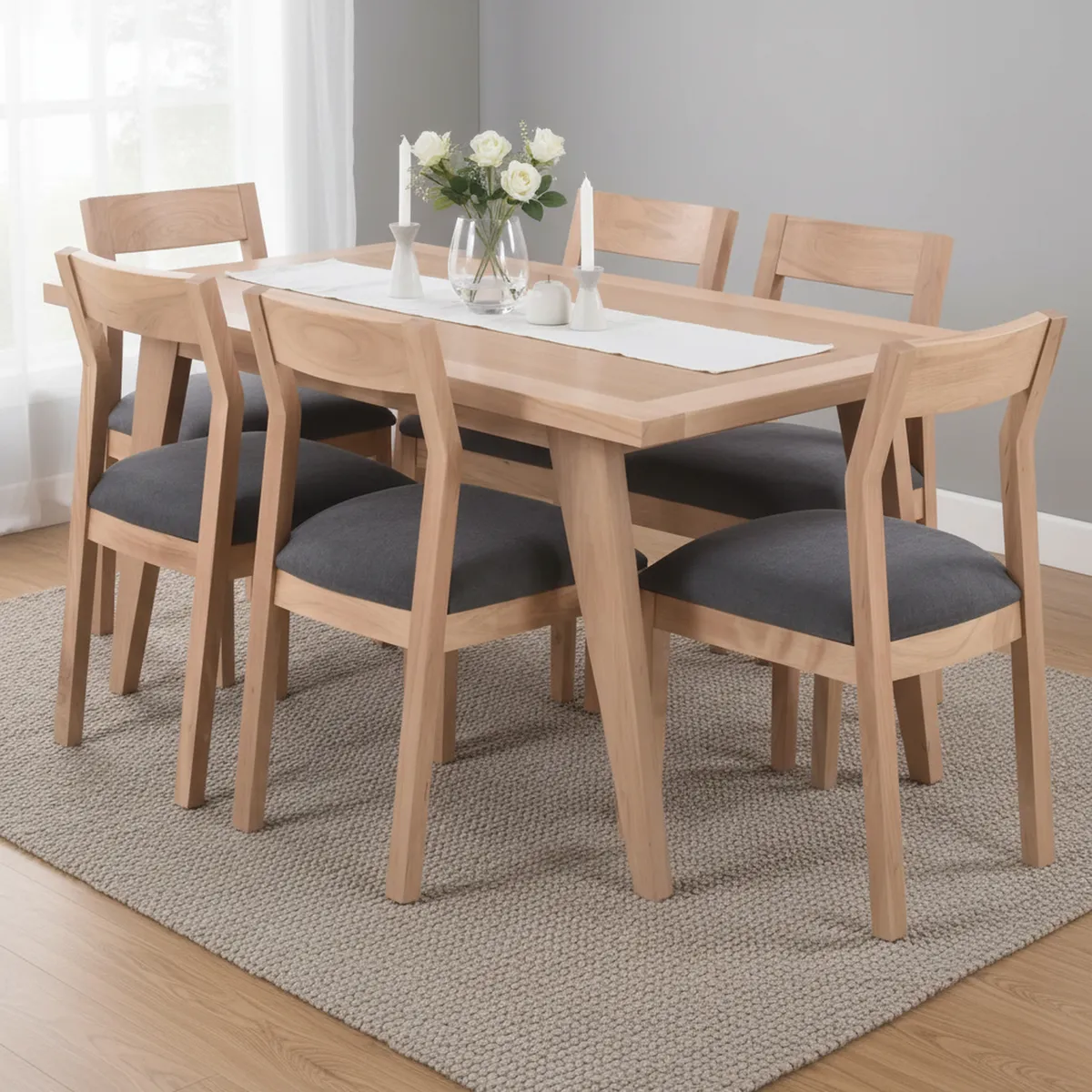 NUEVALINEA - Juego de Comedor Nova 6 Sillas Mesa Rectangular 90x80x150 cm Café