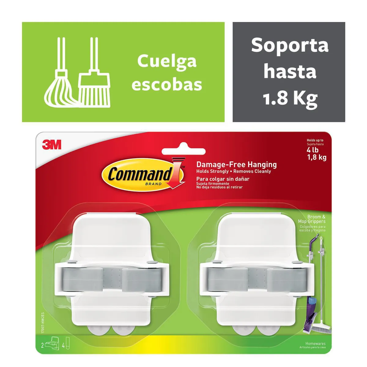 COMMAND - Colgador para Escoba Pack 2 Unidades