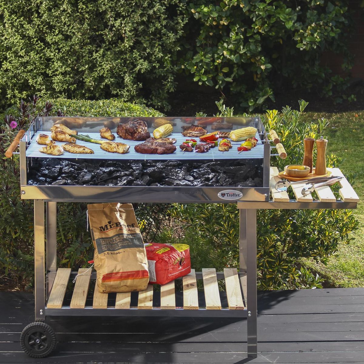 ALBIN TROTTER - Parrilla a Carbón con Ruedas Acero Inoxidable