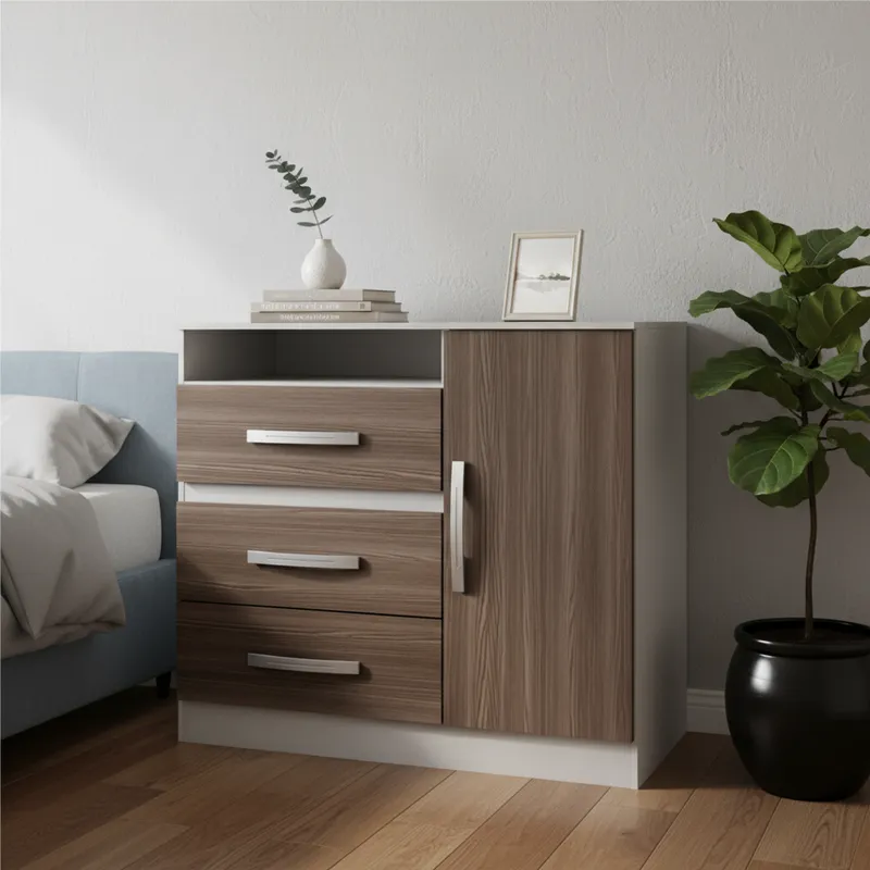 EXIT - Cómoda 1 Puerta 3 Cajón(es) Ártico 89x82x47 cm Tabaco/beige