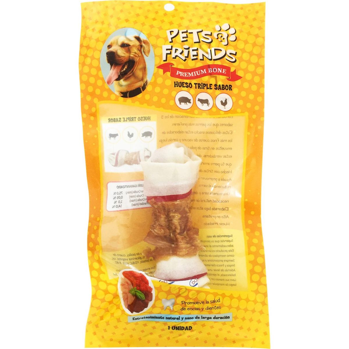 PETS AND FRIENDS - Hueso Triple para Perro Adulto Pollo, vacuno y cerdo 0.165 kg