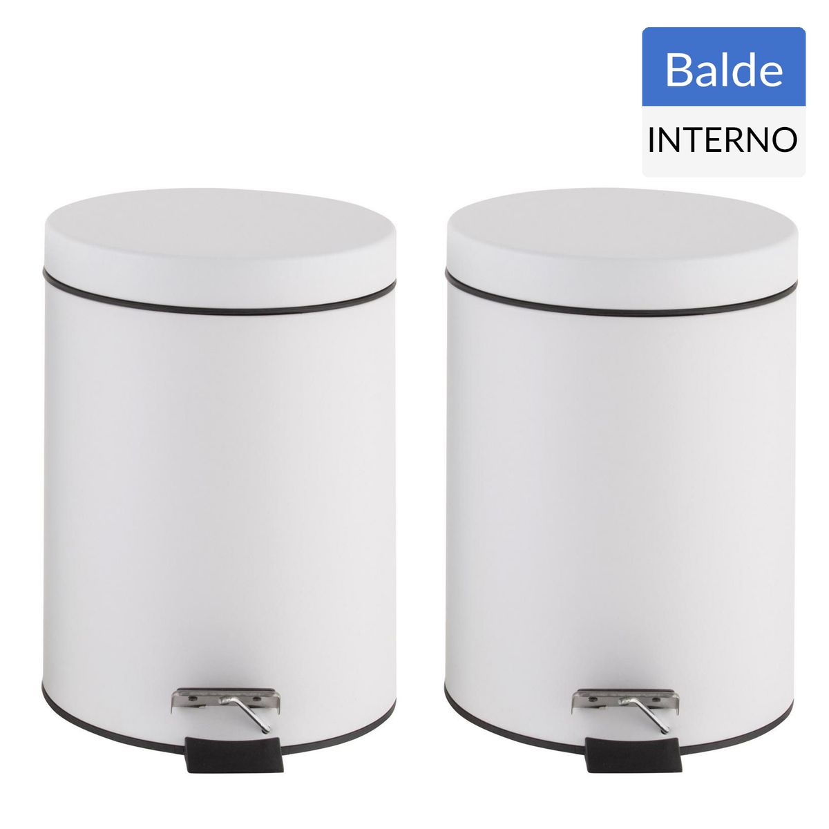 JUST HOME COLLECTION - Set de 2 Basureros Metal 5 litros Blanco