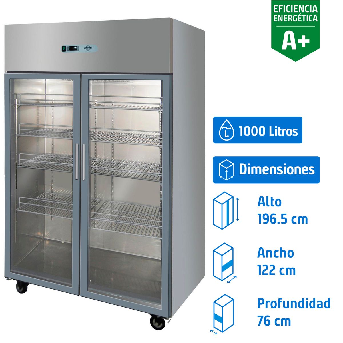 MAIGAS - Congelador Industrial 2 Puertas Vertical 1000 Litros Inox AF10G