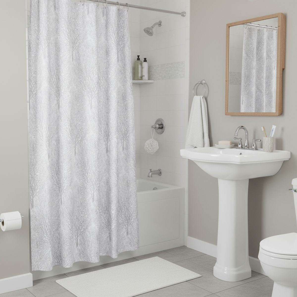 JUST HOME COLLECTION - Cortina de baño rama plata 178x180 cm