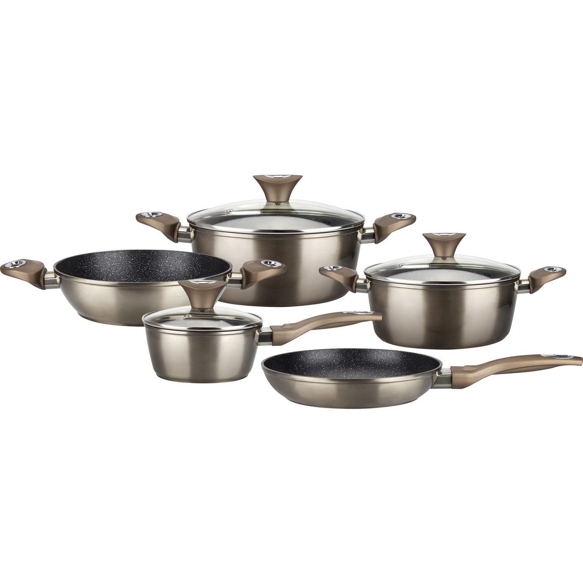 MARMICOC - Batería de Cocina 8 Piezas Aluminio Champagne Café