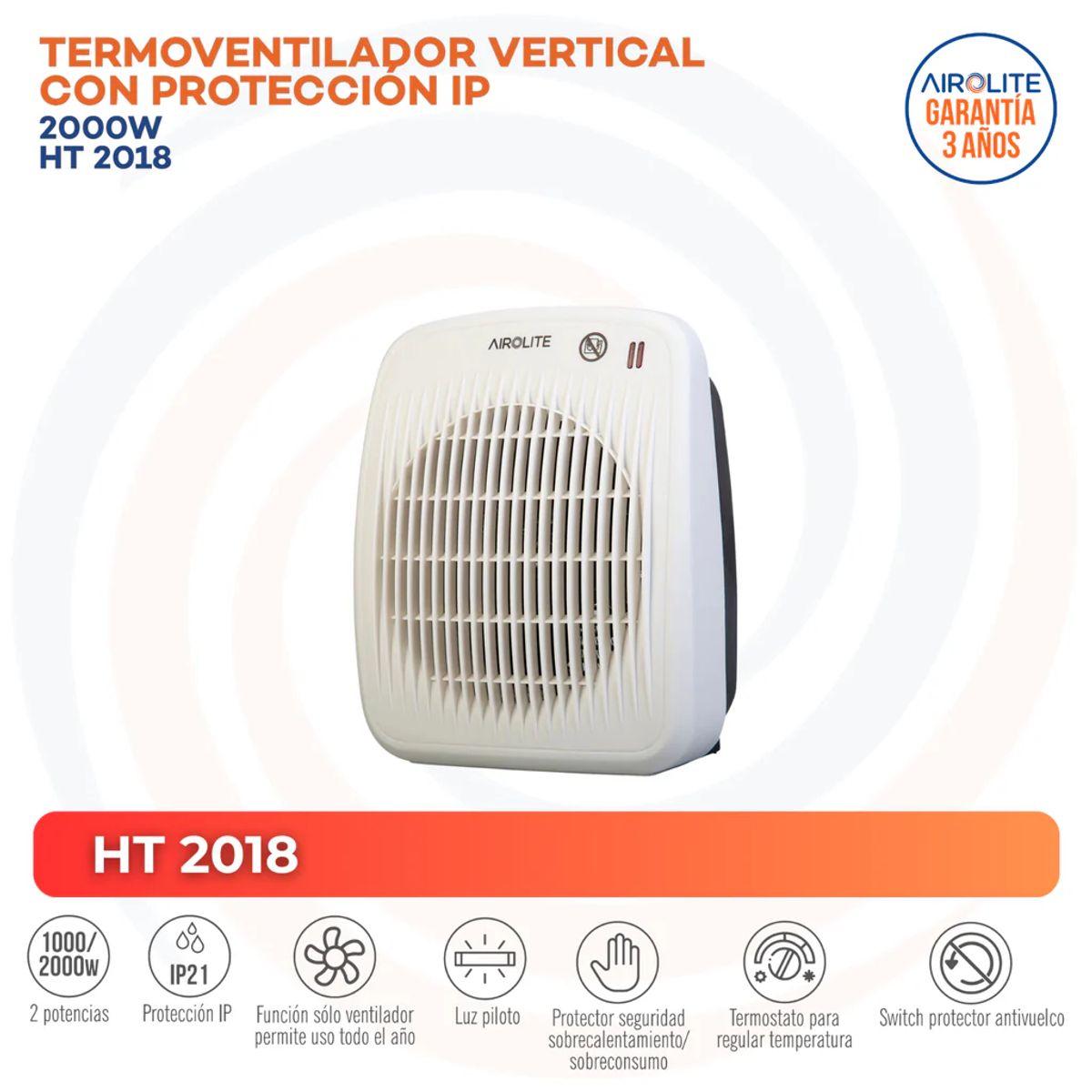 AIROLITE - Termoventilador Eléctrico 2000 W HT 2018 Blanco