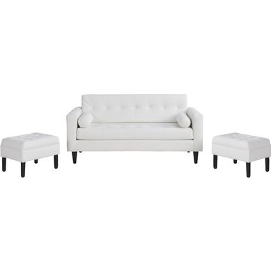 Sof 3 cuerpos + 2 pouf blanco