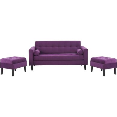 Sof 3 cuerpos + 2 pouf morado