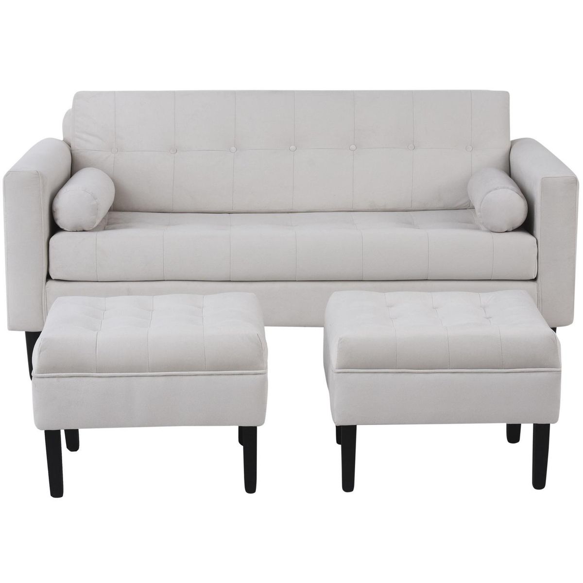 BODEVIR - Sofá 3 cuerpos + 2 pouf crudo