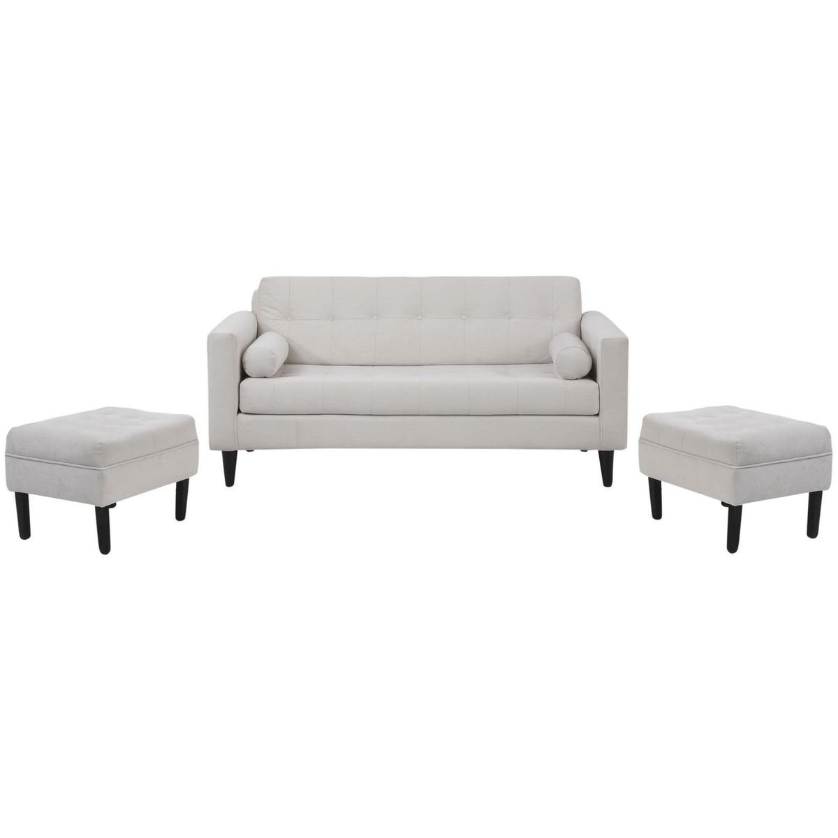 BODEVIR - Sofá 3 cuerpos + 2 pouf crudo