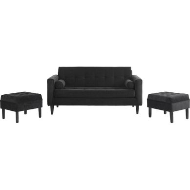 Sof 3 cuerpos + 2 pouf negro