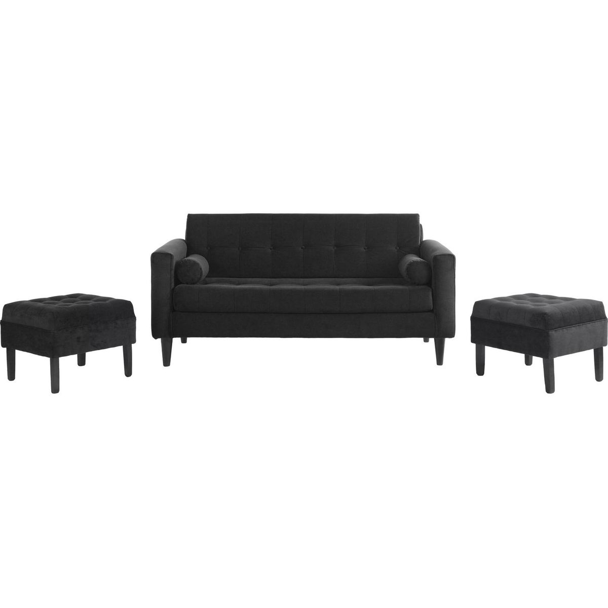 BODEVIR - Sofá 3 cuerpos + 2 pouf negro