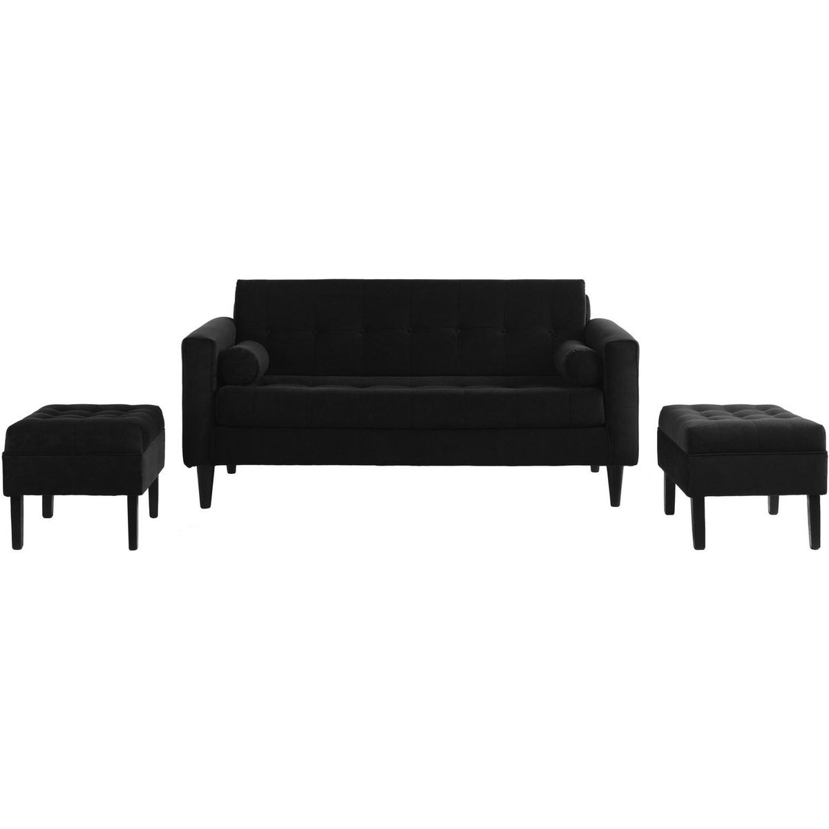 BODEVIR - Sofá 3 cuerpos + 2 pouf negro