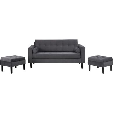 Sof 3 cuerpos + 2 pouf gris