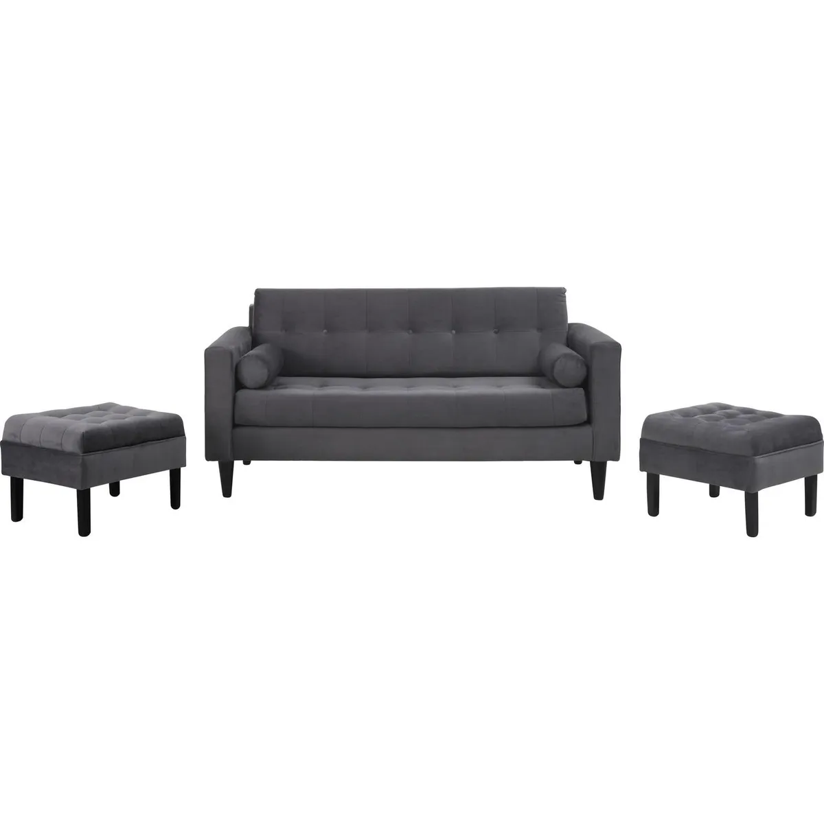 BODEVIR - Sofá 3 cuerpos + 2 pouf gris