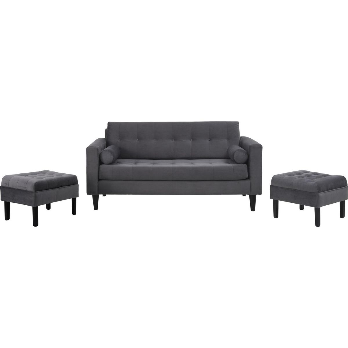 BODEVIR - Sofá 3 cuerpos + 2 pouf gris