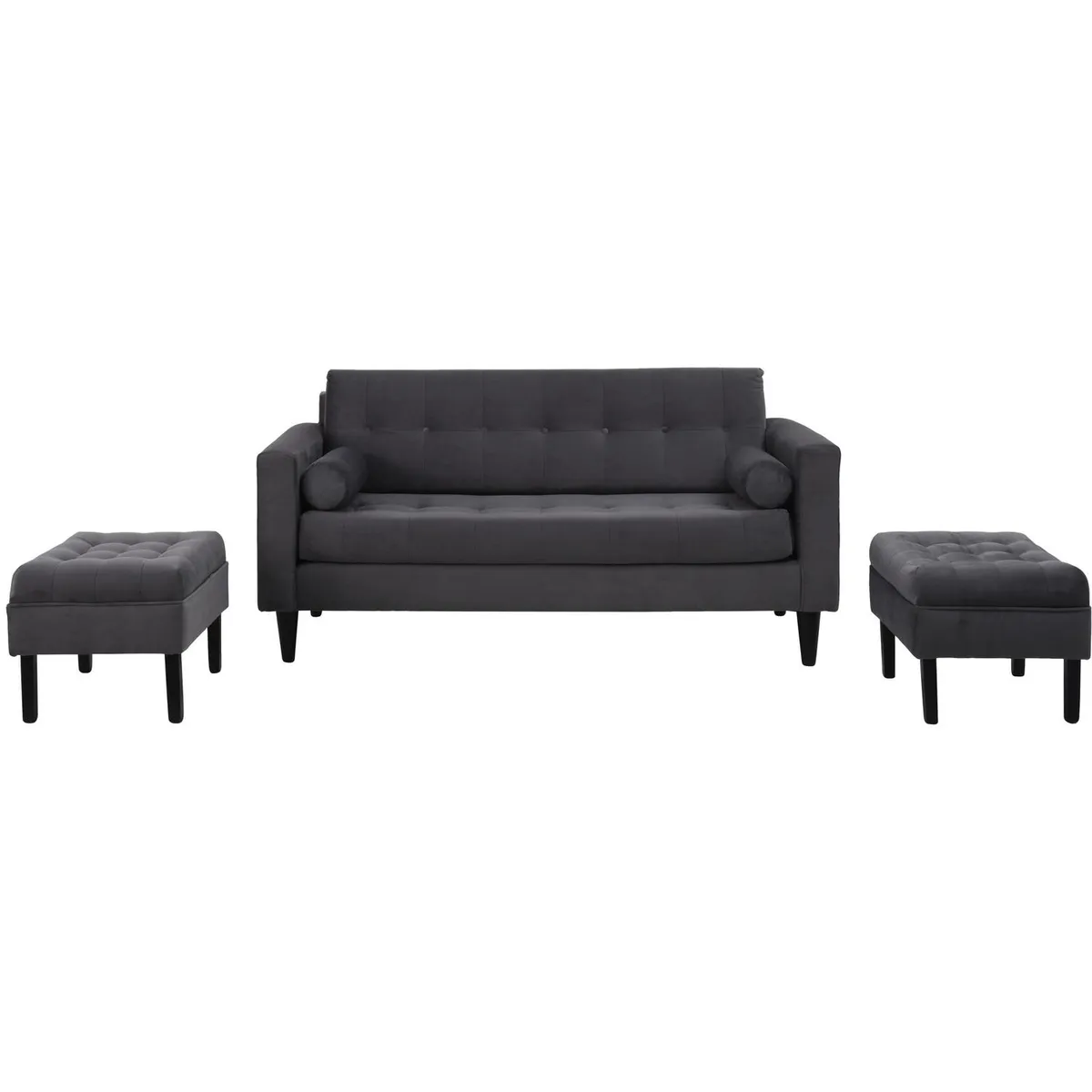 BODEVIR - Sofá 3 cuerpos + 2 pouf gris