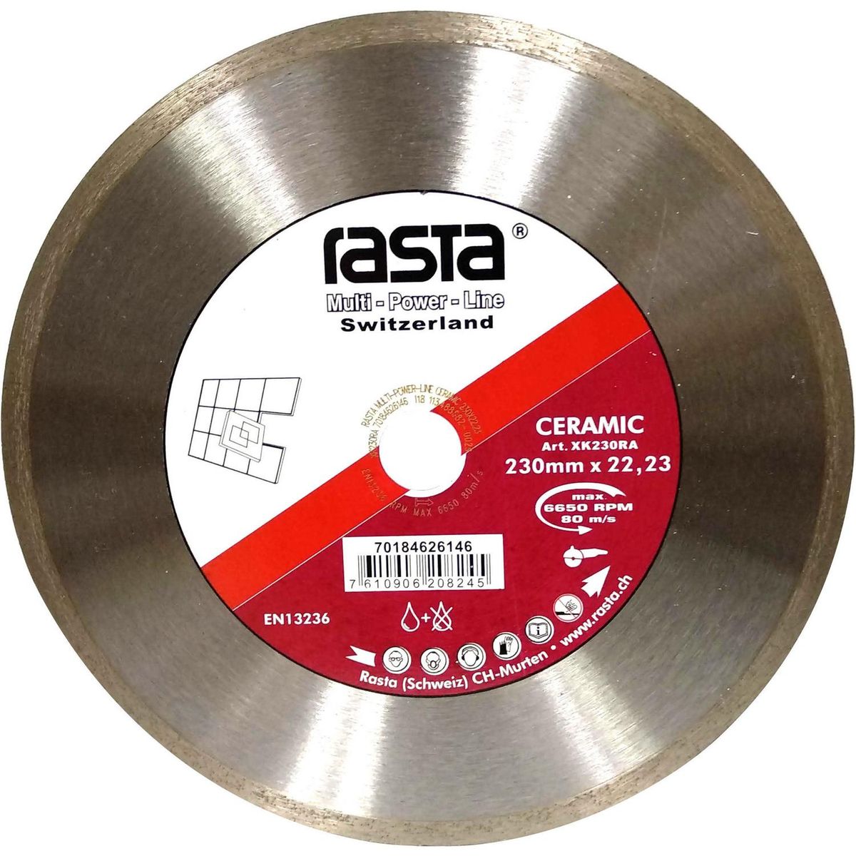 RASTA - Disco Diamantado 9'' (230x1,8x22,2 mm) Cerámica Uso en Seco