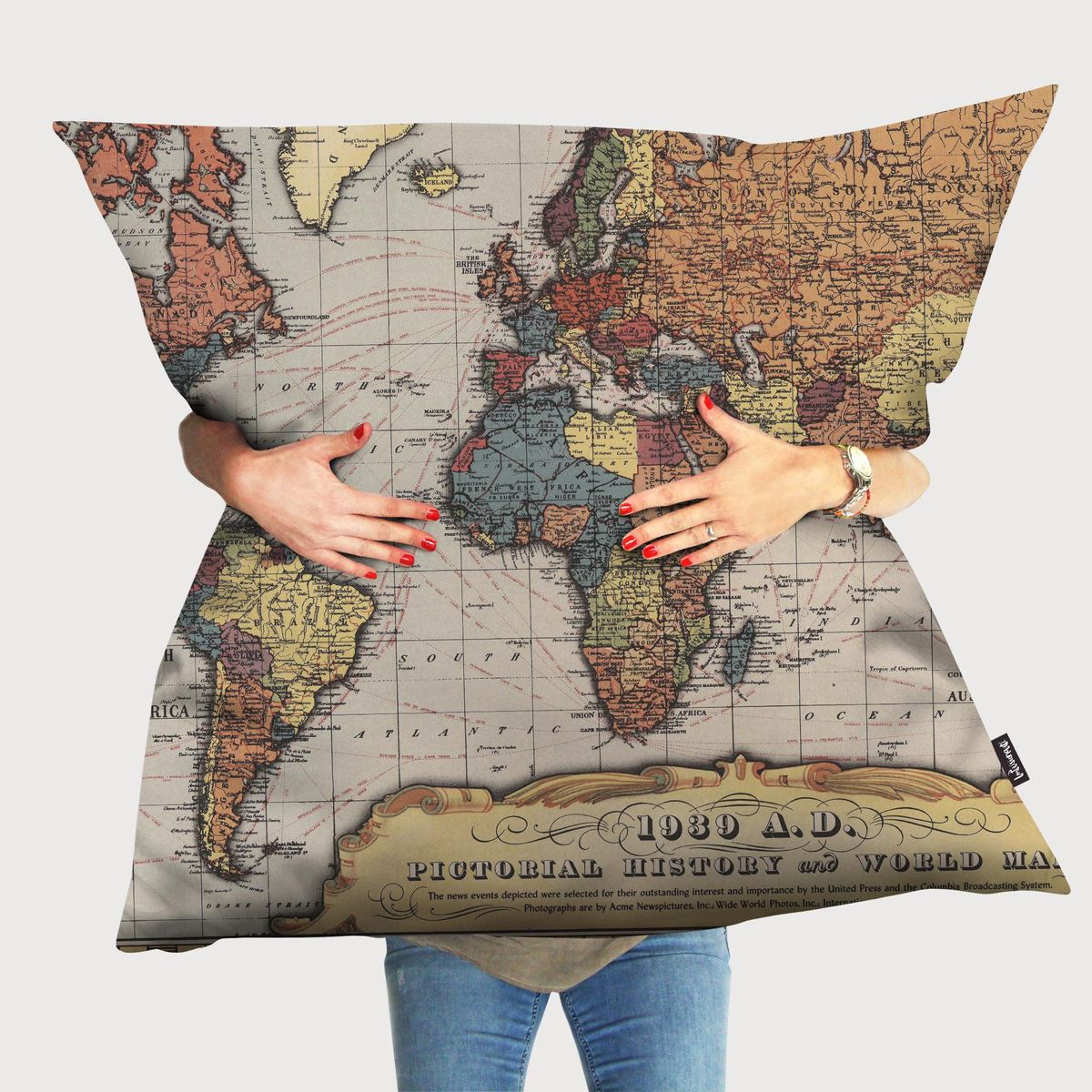 IMPRESIONARTE - Cojín de Piso Mapamundi de 1939 de Chile 100x100 cm